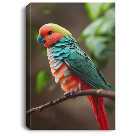 Beautiful Red Teal Parrot Sitting On A Branch, Bright Sunlight In Spring Canvas