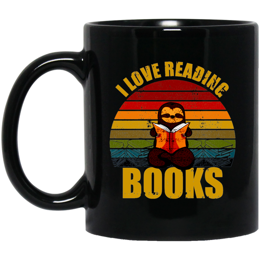 Sloth I Love Reading Books Black Mug