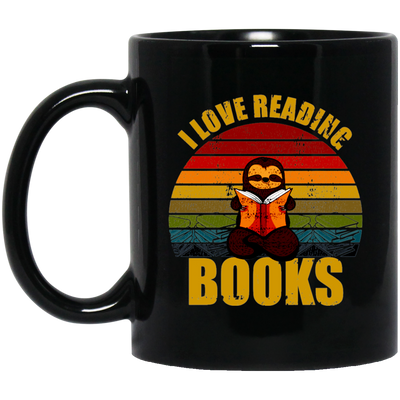 Sloth I Love Reading Books Black Mug