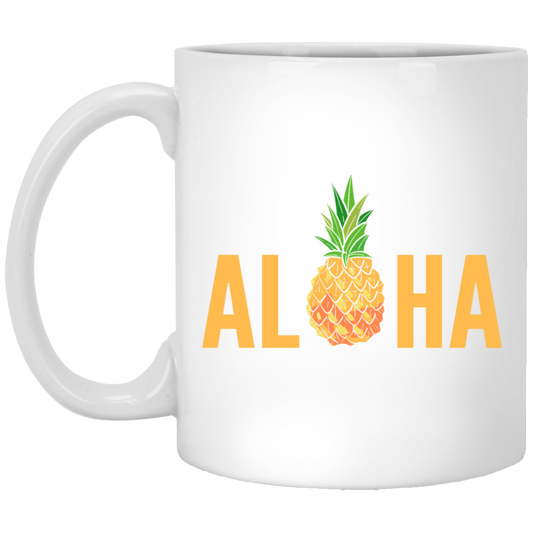 Aloha Pineapple Tropical Fruit Summer Vacation Hawaii Pineapple Lover White Mug