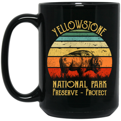 Yellowstone National Park, Preserve Protect Retro, Love Yellowstone Black Mug