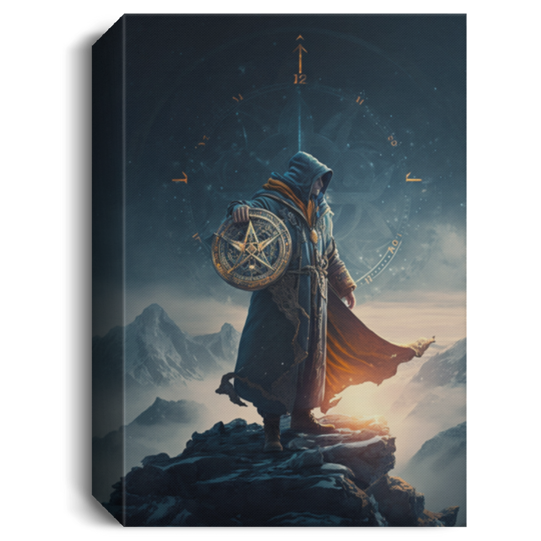 Sorcerer Standing On The Mountain, The Warrior Holds The Shield Canvas
