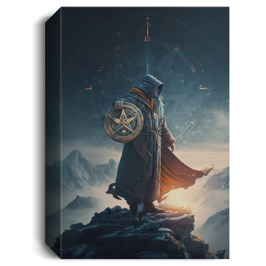 Sorcerer Standing On The Mountain, The Warrior Holds The Shield Canvas