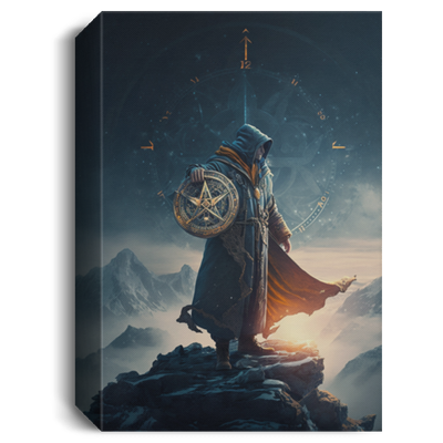 Sorcerer Standing On The Mountain, The Warrior Holds The Shield Canvas