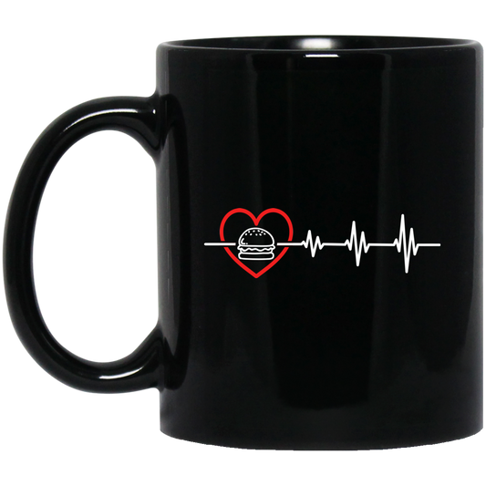 Hamburger Lover, Best Food Is Burger, Burger Heartbeat, Love Burger, Burger And Heartbeat Black Mug