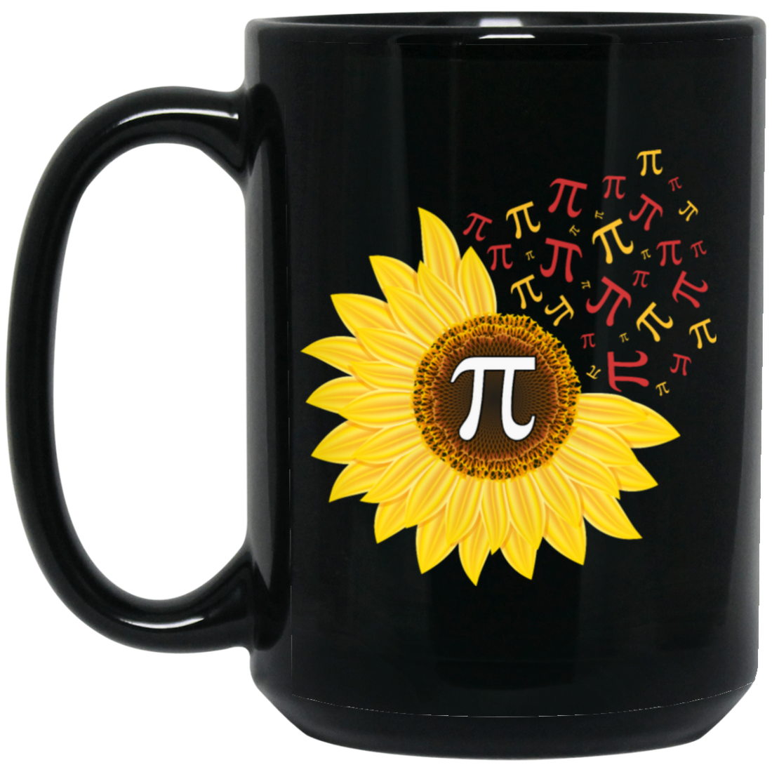 Sunflower Pi, Pi Number, 100 Days Of School Math, Love Mathemetic Gift Idea Black Mug