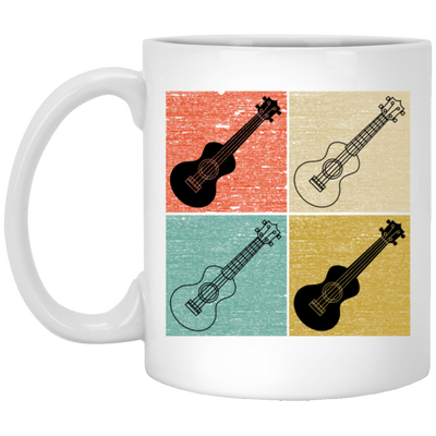 Four Ukulele Great Present For Ukulele Lover Birthday Gift Vintage White Mug