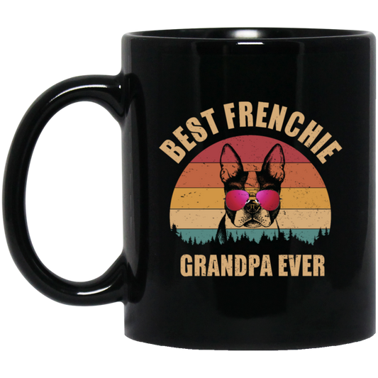 Retro Best Frenchie Grandpa Ever, Bulldog Lover Black Mug