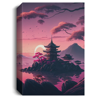 Japanese Temple On An Island In The Distance During A Pink Sunrise Canvas