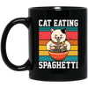 Retro Cat Lover, Cat Eating Spaghetti, Japanese Spaghetti, Love Ramen Black Mug