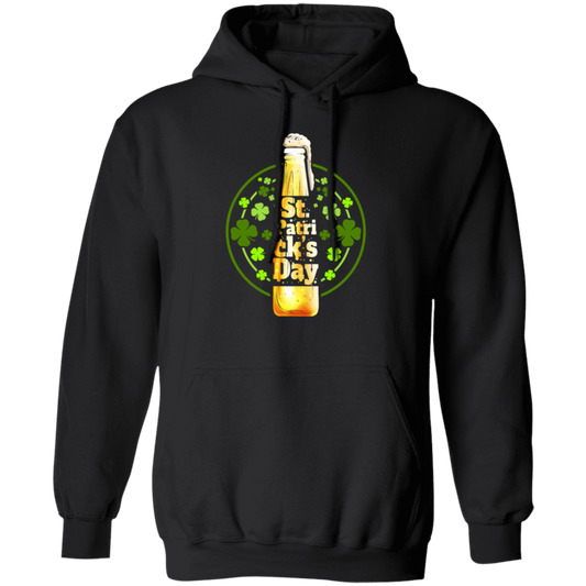 Shamrocks For St Patrick, Stylized Beer Bottles And Shamrock Gift Pullover Hoodie