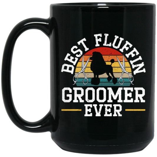 Retro Dog Love, Best Fluffin Groomer Ever, Flufifn Vintage Love Gift Black Mug