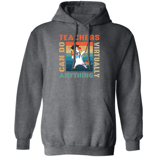 Vintage Teachers Can Do Virtually Anything, Unicorn Template Pullover Hoodie