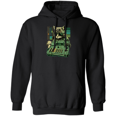 Cat Lover, Cool Cat, Cat Synthesizer, Analogue Synth Vintage Studio Gear Pullover Hoodie