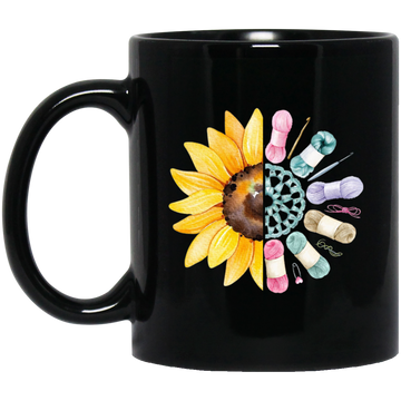 Sunflower Lover, Pretty Sunflower Crocheting Knitting For Women, Love Knitter Black Mug