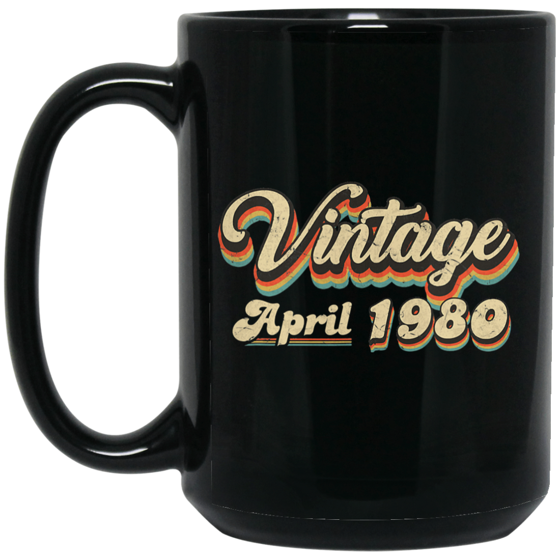 Birthday Gift Vintage April 1980 Black Mug