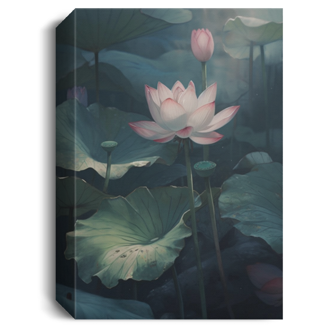 A Close Up Of Lotus Leaf And Lotus Flower In Summer, Muted Colors Canvas