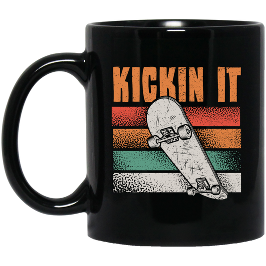 Retro Kickin It, Love Skateboard, Best Skate Ever, Love Skate Sport Black Mug