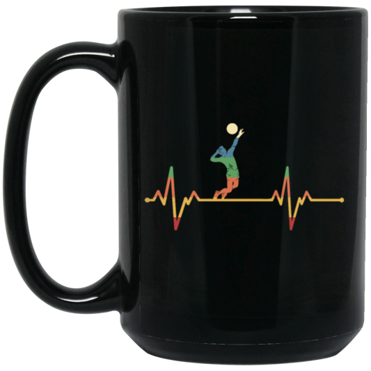 Retro Cool Heartbeat Volleyball Player Gift Black Mug