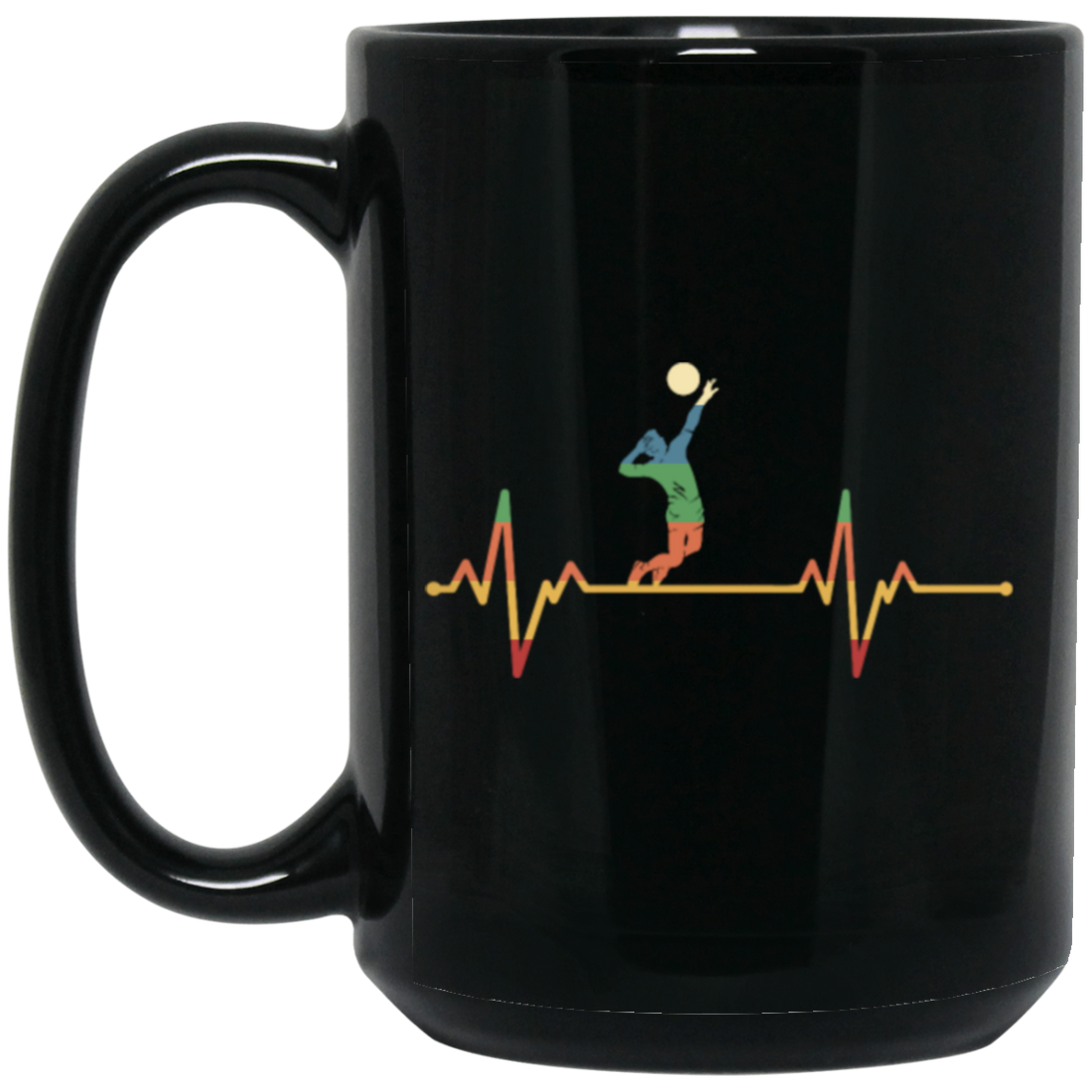 Retro Cool Heartbeat Volleyball Player Gift Black Mug
