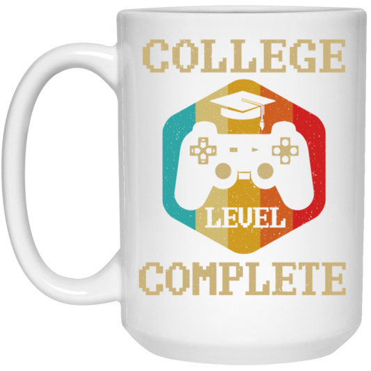 Retro College Level Complete Gamer Graduation White Mug