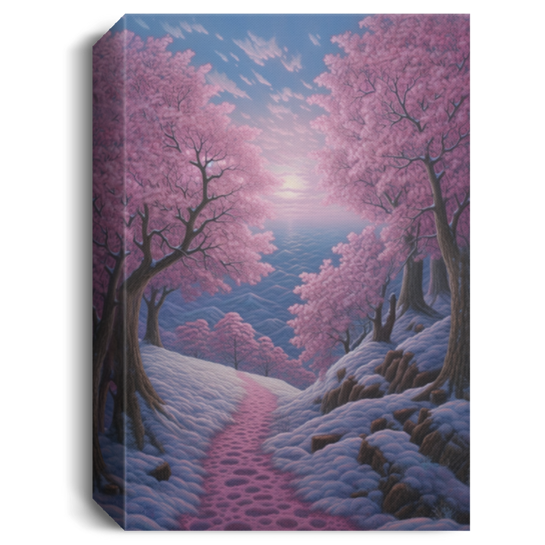 Cherry Blossoms In The Snow, Sakura Street, Pink Flower In Snow Season Canvas