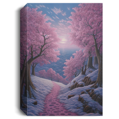 Cherry Blossoms In The Snow, Sakura Street, Pink Flower In Snow Season Canvas