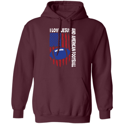 American Flag Gift, I Love Jesus And American Football, Rugby Lover Pullover Hoodie