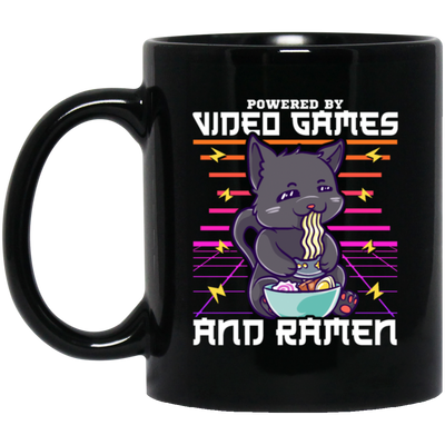 Ramen Anime Cat, Powered By Video Games Black Mug