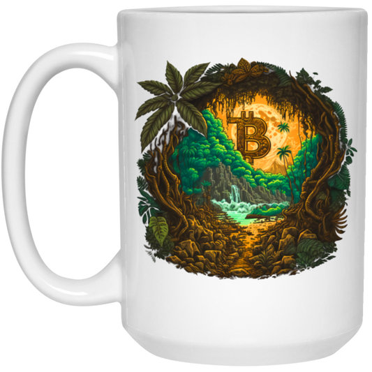 Love Bitcoin Gift, Bitcoin In The Jungle, Secret Forest, Mystery Jungle White Mug