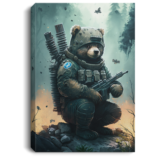 A Cute Bear With A Solemn Expression In A World, Bear Soldier Canvas