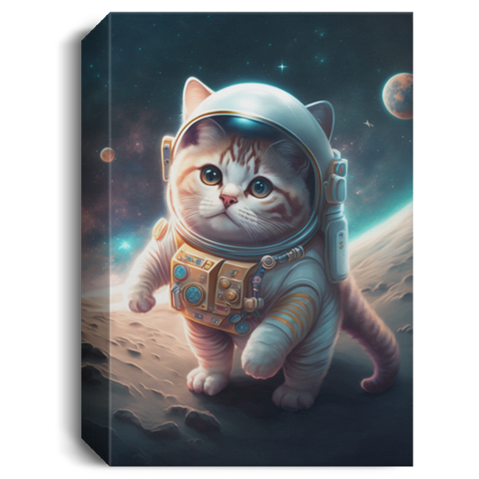 Kawaii Space Cat With His Cosmonaut Suit, Traveling Around A Star Canvas