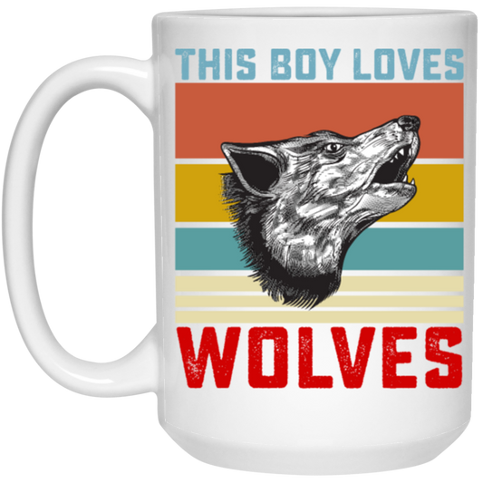 Retro Wolves Lover, This Boy Loves Wolves, Wolves Best Vintage Gift White Mug