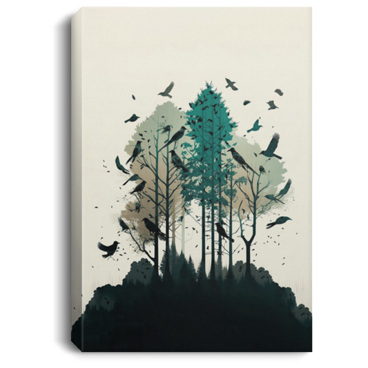 Birds And Trees Canvas, Wild Landscape Canvas, Watercolor Art Decor