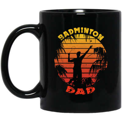 Badminton Palm Trees Gift For Dad Vintage Play Badminton Sporty Black Mug