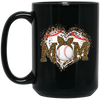 Funny Baseball Mom, Leopard Heart Mom, Ball Sport Lover Gift, Leopard Baseball Black Mug