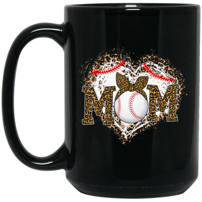 Funny Baseball Mom, Leopard Heart Mom, Ball Sport Lover Gift, Leopard Baseball Black Mug