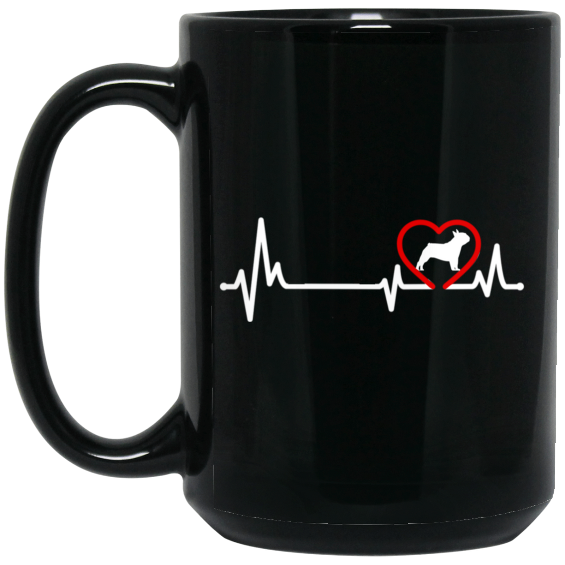 French Dog, Bull Dog Heartbeat, Dog In My Heart, Retro Heartbeat Black Mug