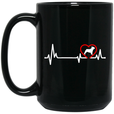 French Dog, Bull Dog Heartbeat, Dog In My Heart, Retro Heartbeat Black Mug