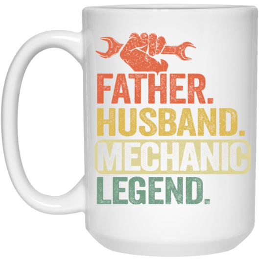 Mechanic Lover, Father Husband Mechanic Legend, Retro Mechanic White Mug