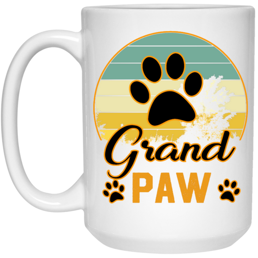 Grand Paw, Grandfather, Grandpa Gift, Retro Grandpa White Mug