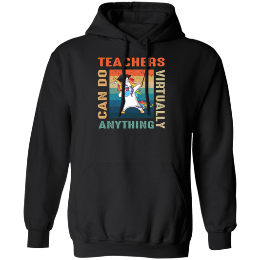 Vintage Teachers Can Do Virtually Anything, Unicorn Template Pullover Hoodie