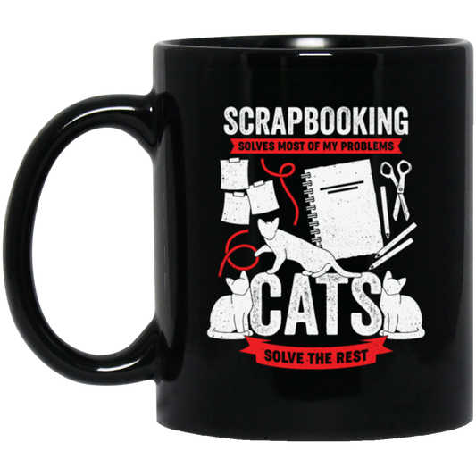 Cat Lover Gift, Scrapbooking Gift, Scrapbooker Vintage, Love Scrapbook Black Mug