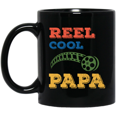 Reel Cool Papa, Dad Gift, Vintage Movie Lover Gift Black Mug