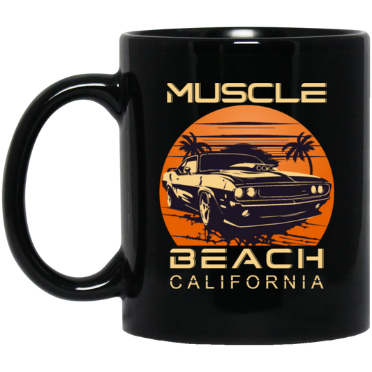 Muscle Lover, California Beach, Best Muscle Gift, Love Retro Muscle Beach Black Mug