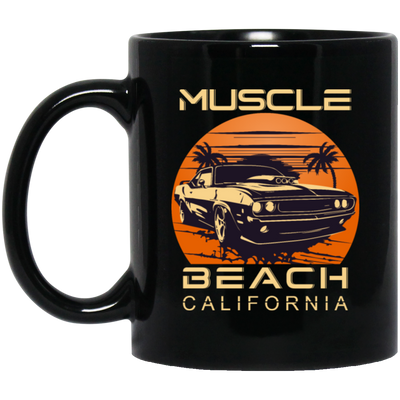 Muscle Lover, California Beach, Best Muscle Gift, Love Retro Muscle Beach Black Mug