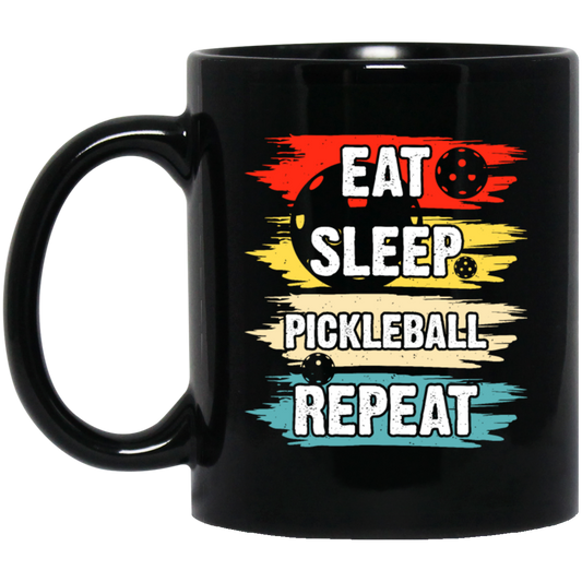 Pickleball Game, Love Pickleball, Ball Sport Gift, Eat Sleep Pickleball Repeat Black Mug