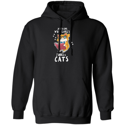 Just A Girl Who Loves Books And Cats, Love Books And Cats, Bookworm Gift Pullover Hoodie