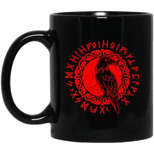 Odin Gift, Raven Vikings, Runes, Huginn Muninn Myth, Black Bird Black Mug