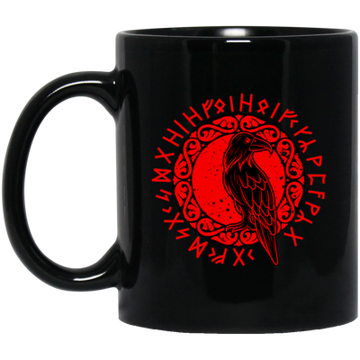 Odin Gift, Raven Vikings, Runes, Huginn Muninn Myth, Black Bird Black Mug